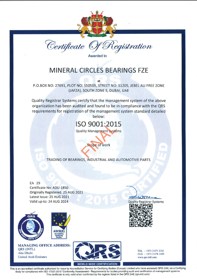 Mineral Circles Bearings Company ISO Certificate 2021