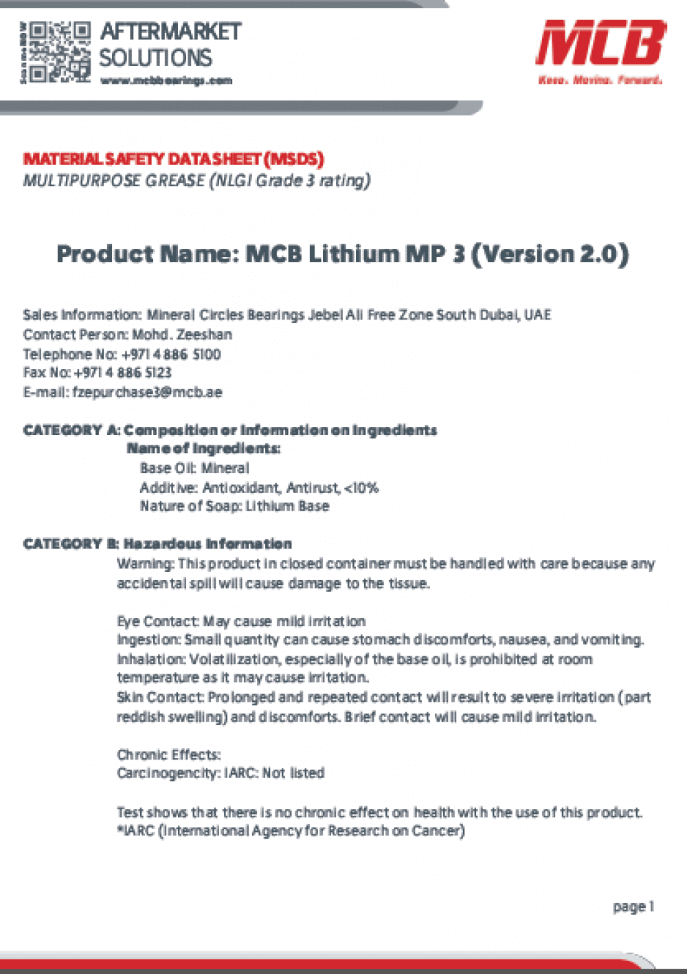 MCB grease MSDS